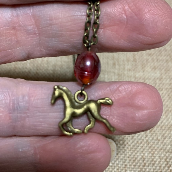 Horse Riding Vintage Red Glass Bead Necklace 18” One of a kind - Picture 5 of 6